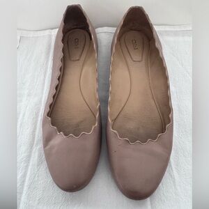 Chloé Lauren‎ Leather Ballet Flats Taupe Tan Scalloped Women EU 38.5 or US 8 Lux